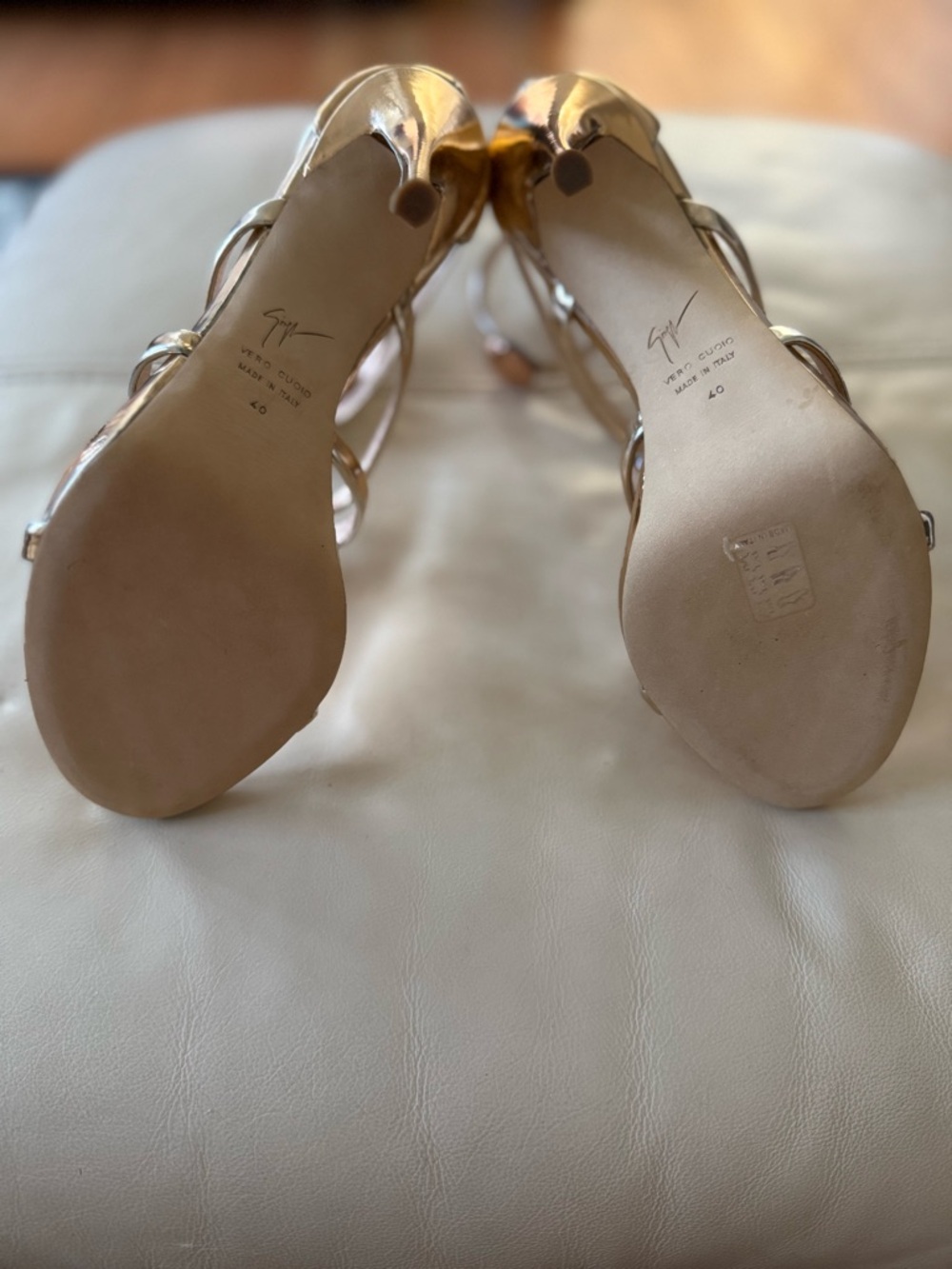 Giuseppe Zanotti Gold Alien Cage Sandals w/Rose Gold Orbs. - Picture 7 of 14